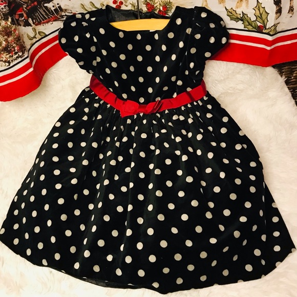 Gymboree Other - Gymboree Girl’s Toddler Dress Black & White Polka Dot Velvet Dressy 3T    [C]